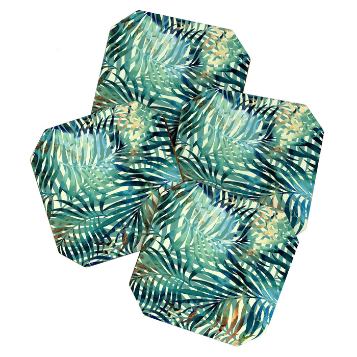 Tropical, Jungle, Palm Leaves, Watercolor Abstract, Blue and Green Coaster Gallery Image 1