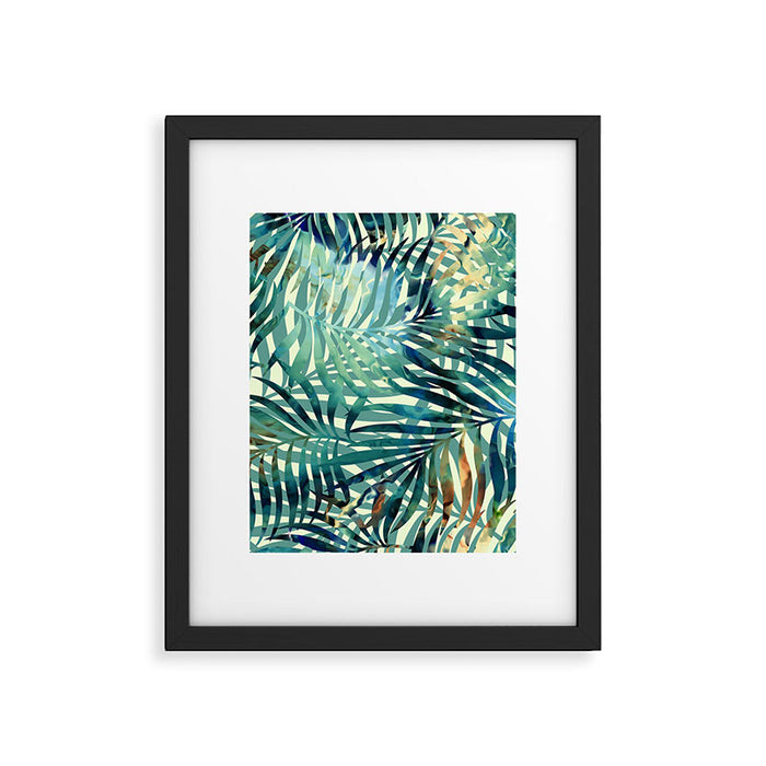 Tropical, Jungle, Palm Leaves, Watercolor Abstract, Blue and Green Framed Art Print Gallery Image 1