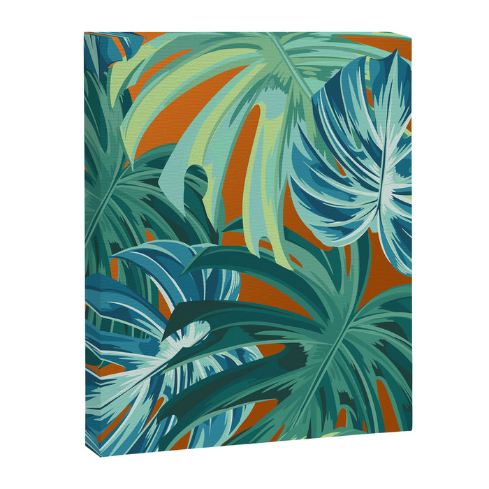 Tropical Monstera Palm Leaves on Orange Canvas Print Gallery Image 1