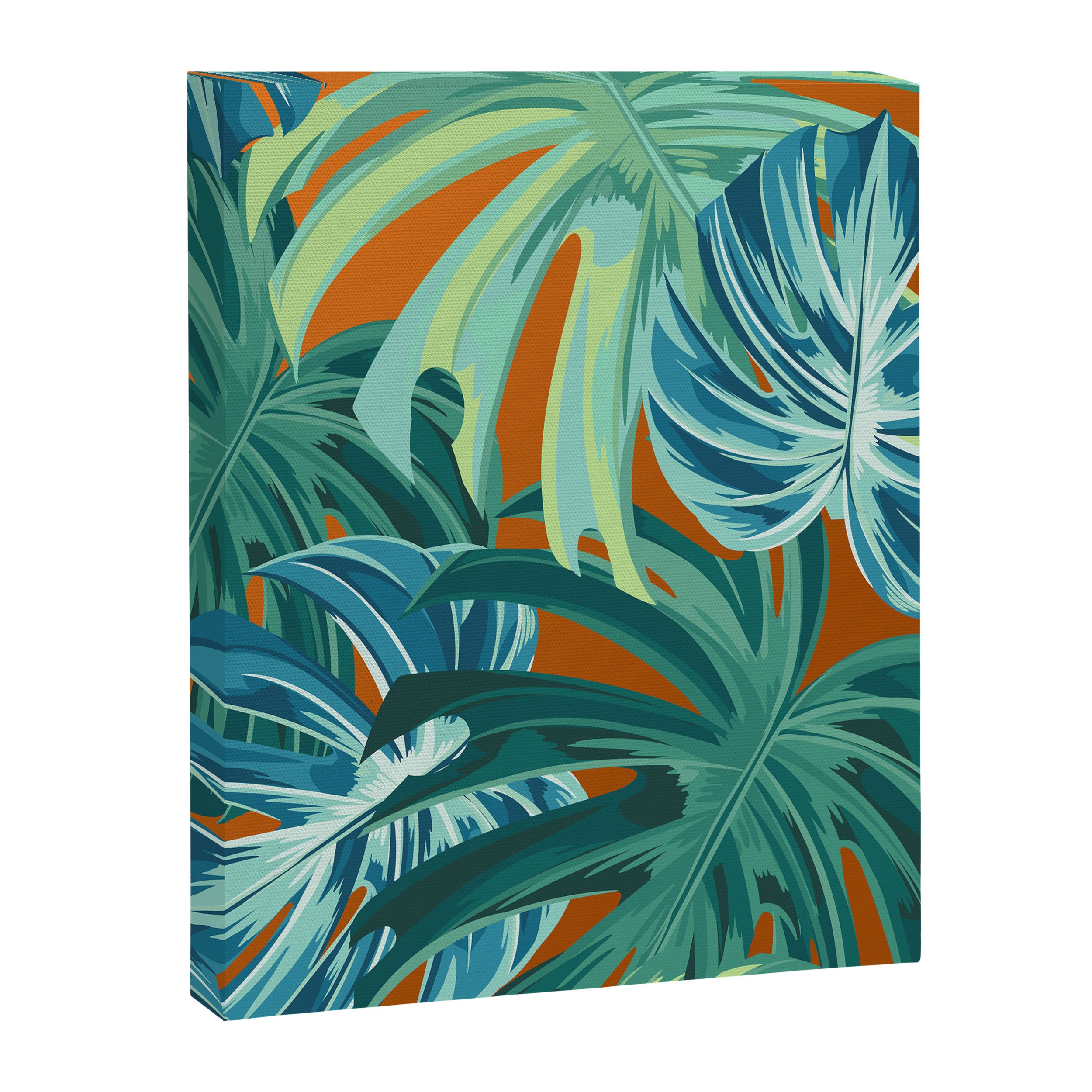 Tropical Monstera Palm Leaves on Orange Canvas Print Gallery Image 8