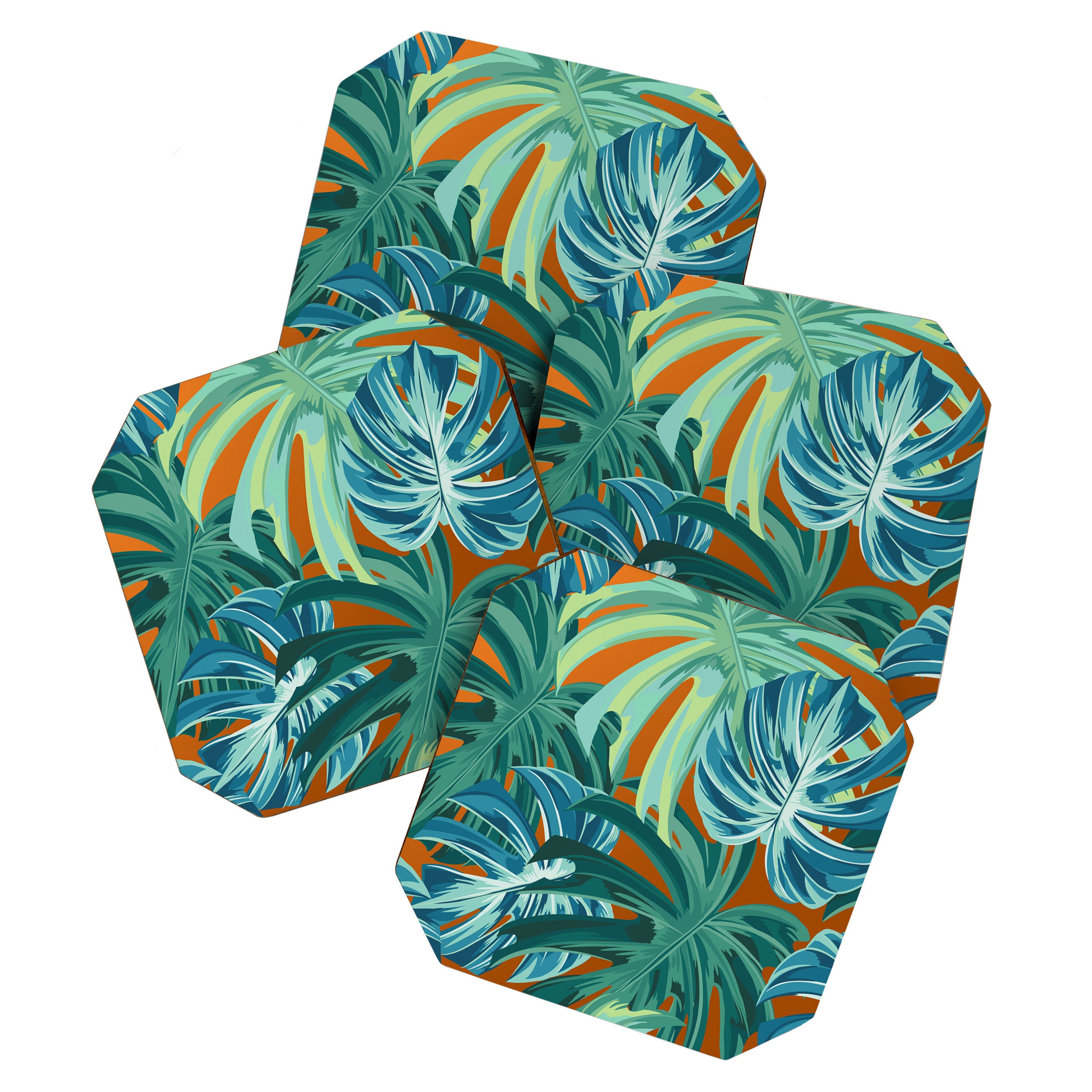 Tropical Monstera Palm Leaves on Orange Coaster Gallery Image 1