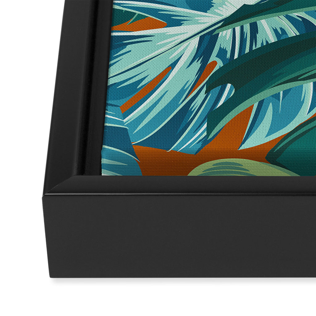 Tropical Monstera Palm Leaves on Orange Framed Canvas Print Gallery Image 3