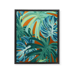 Tropical Monstera Palm Leaves on Orange Framed Canvas Print Gallery Image 8