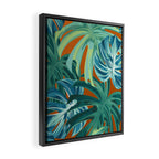 Tropical Monstera Palm Leaves on Orange Framed Canvas Print Gallery Image 2