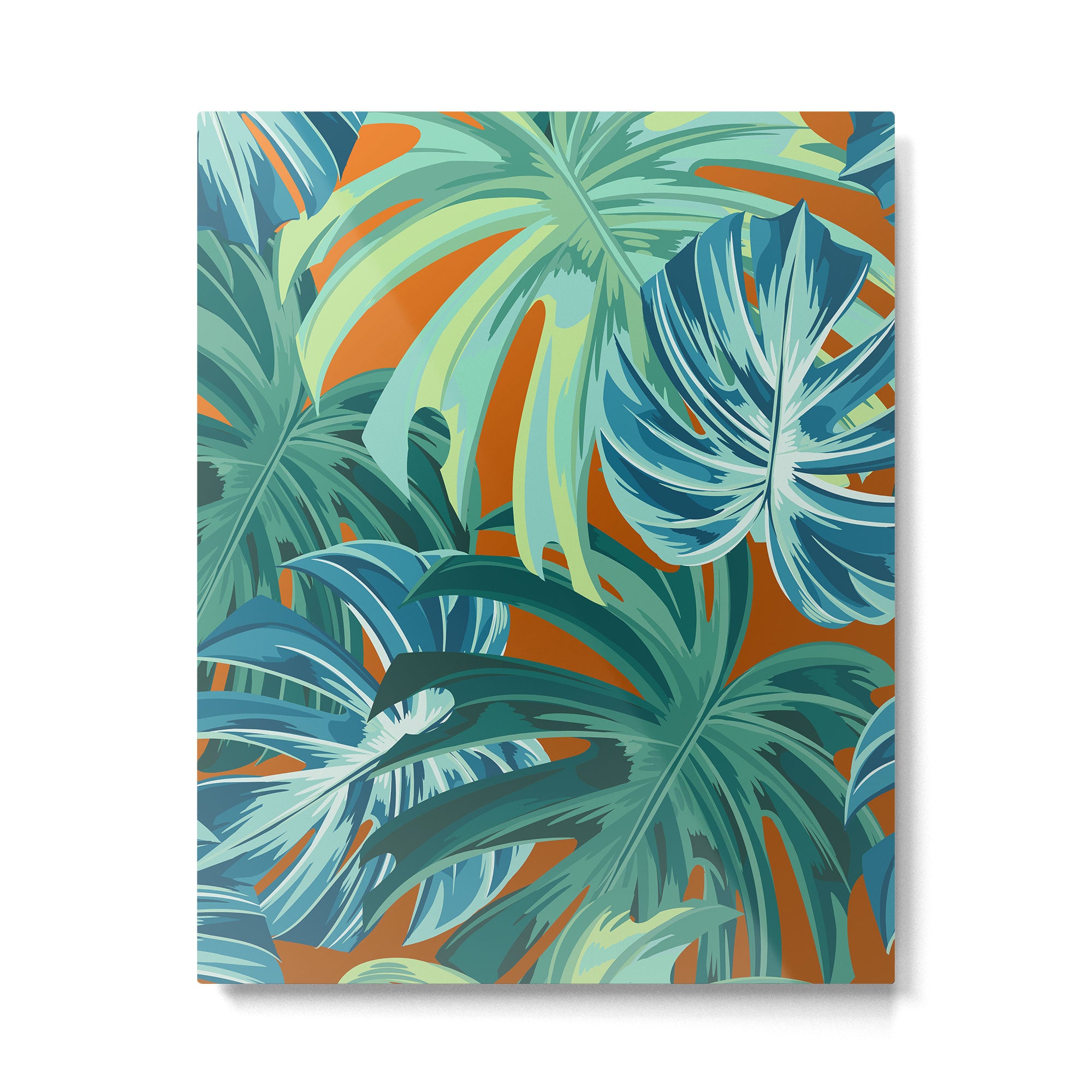Tropical Monstera Palm Leaves on Orange Metal Print Gallery Image 6