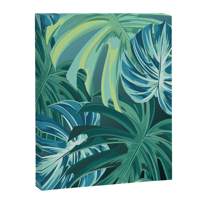 Tropical Monstera Palm Leaves on Teal Canvas Print Gallery Image 1