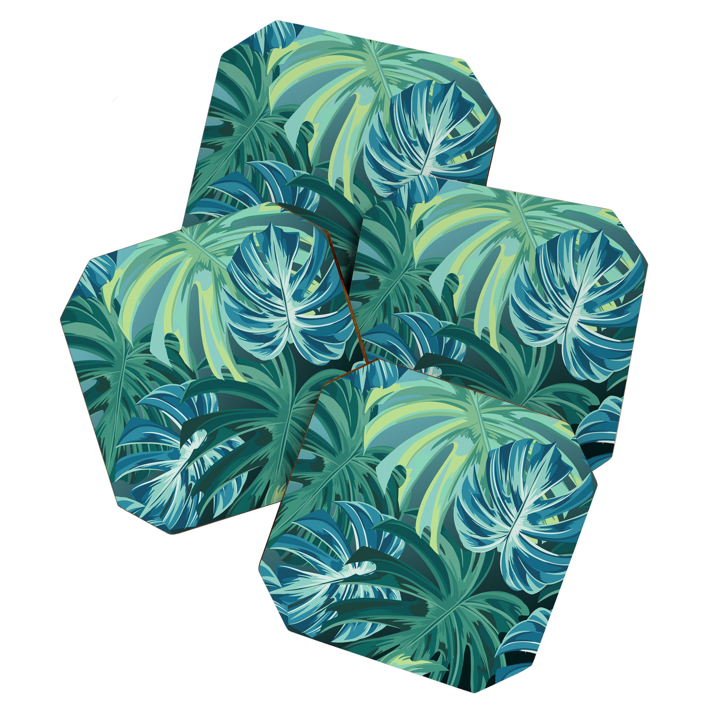 Tropical Monstera Palm Leaves on Teal Coaster Gallery Image 1