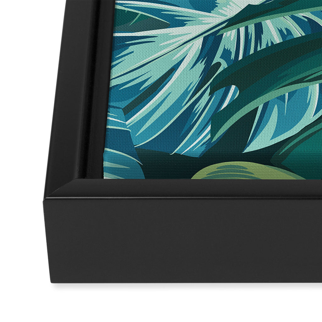 Tropical Monstera Palm Leaves on Teal Framed Canvas Print Gallery Image 3