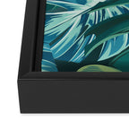 Tropical Monstera Palm Leaves on Teal Framed Canvas Print Gallery Image 3