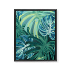 Tropical Monstera Palm Leaves on Teal Framed Canvas Print Gallery Image 8