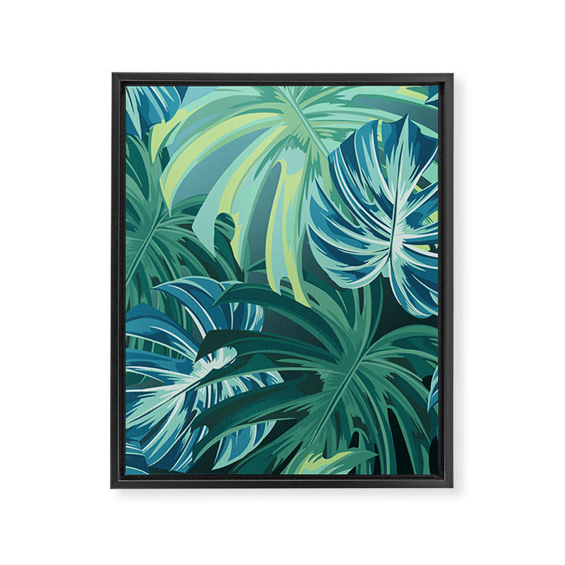 Tropical Monstera Palm Leaves on Teal Framed Canvas Print Gallery Image 8