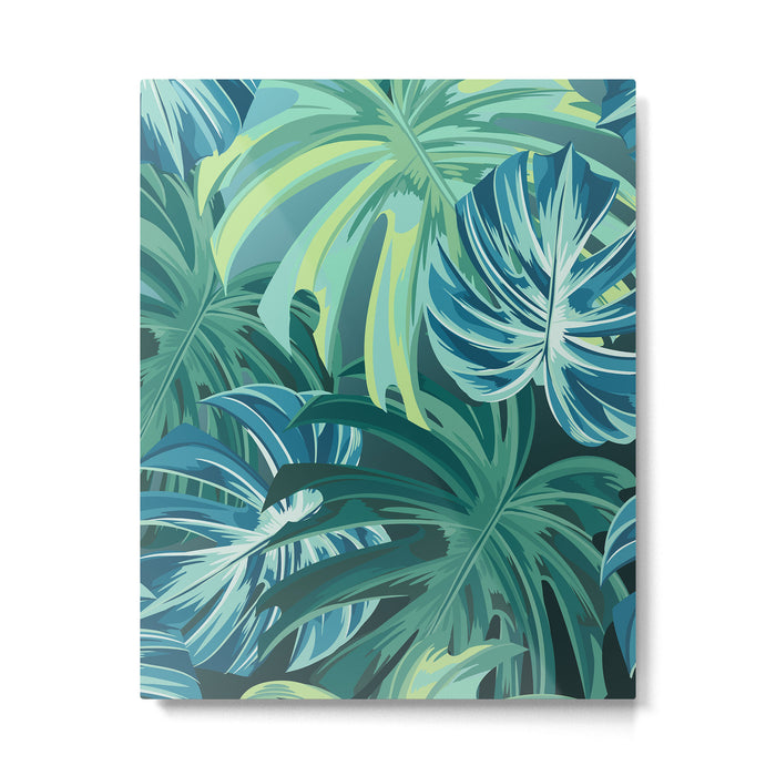 Tropical Monstera Palm Leaves on Teal Metal Print Gallery Image 1