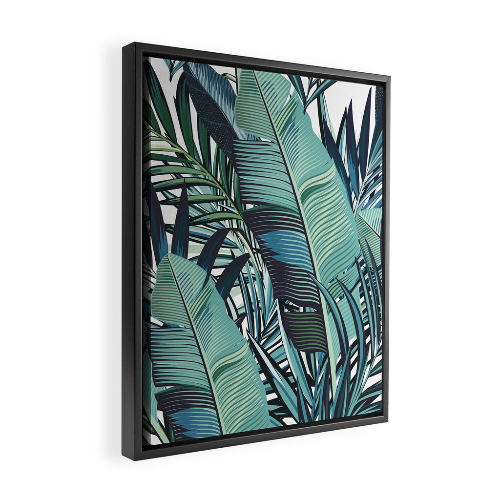 Tropical, Palm Trees, Green and Blue, Abstract Framed Canvas Print Gallery Image 2