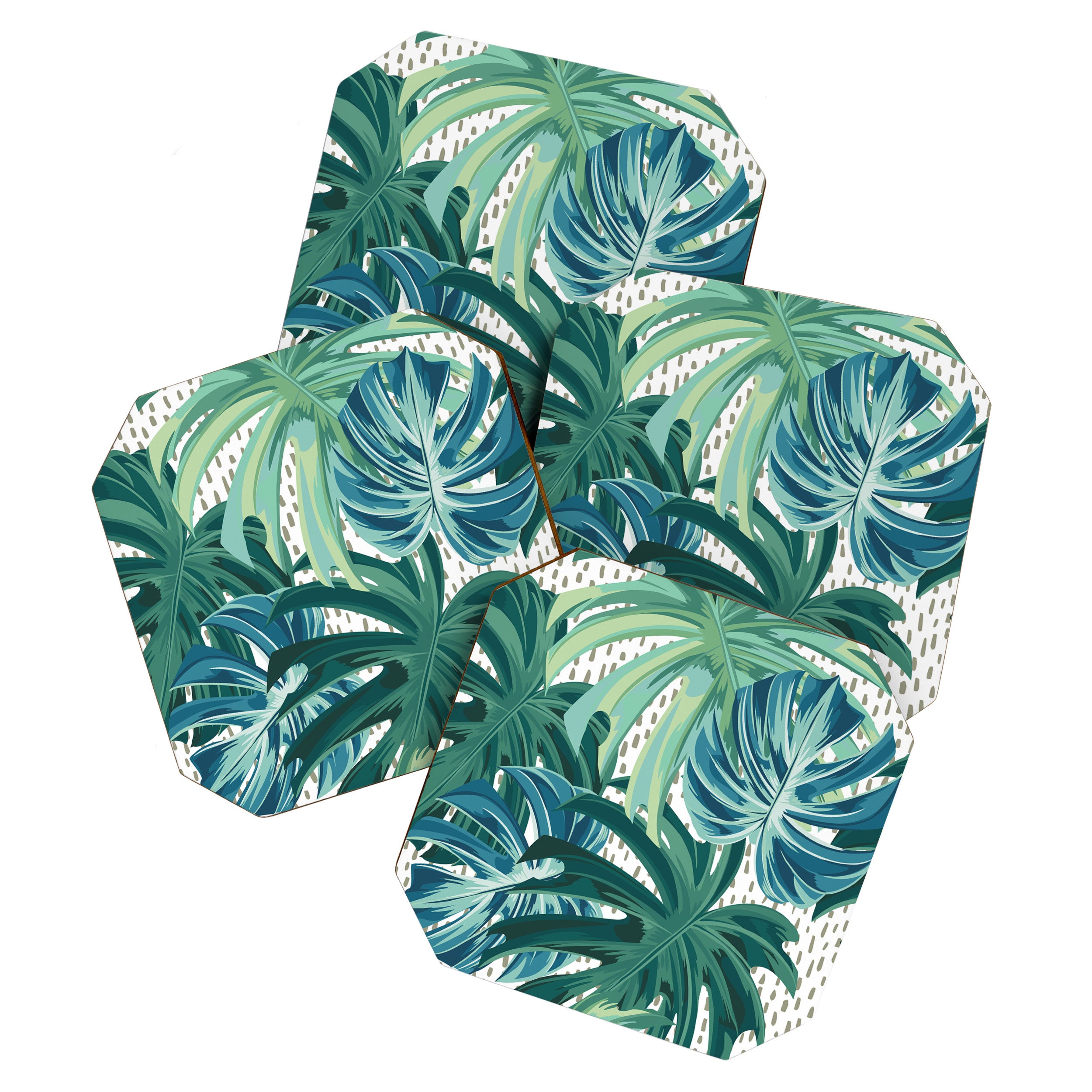 Tropical Palms, Green and Blue, Abstract Coaster Gallery Image 1