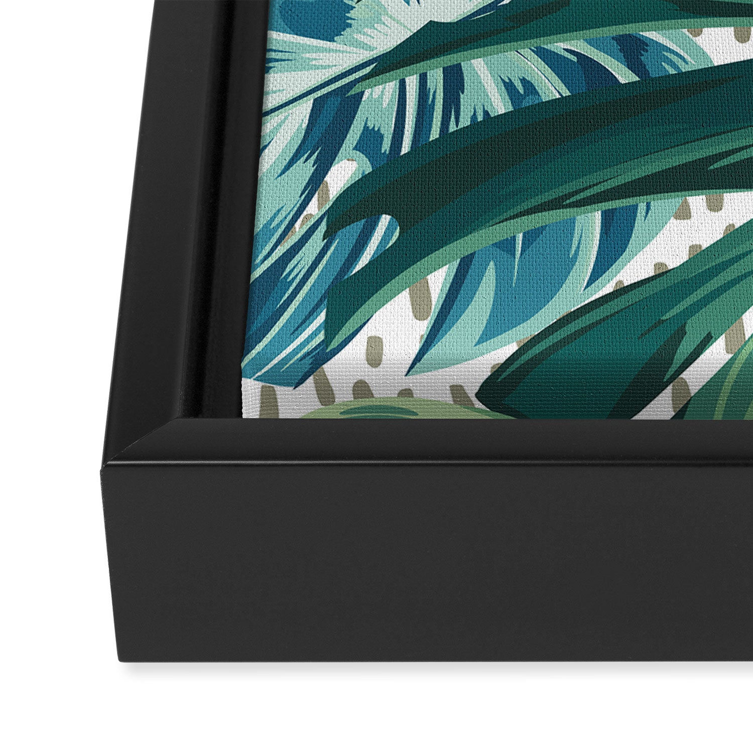 Tropical Palms, Green and Blue, Abstract Framed Canvas Print Gallery Image 3