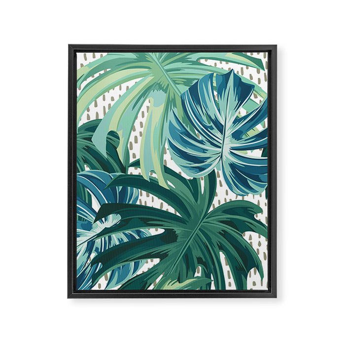 Tropical Palms, Green and Blue, Abstract Framed Canvas Print Gallery Image 1