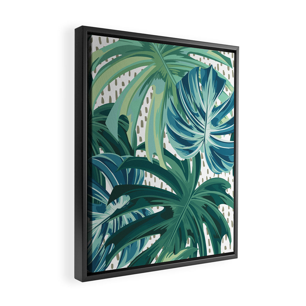 Tropical Palms, Green and Blue, Abstract Framed Canvas Print Gallery Image 2