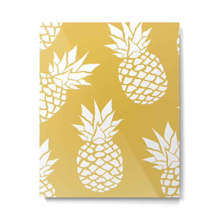 Tropical, Pineapples, Navy Blue ad White Metal Print Gallery Image 1