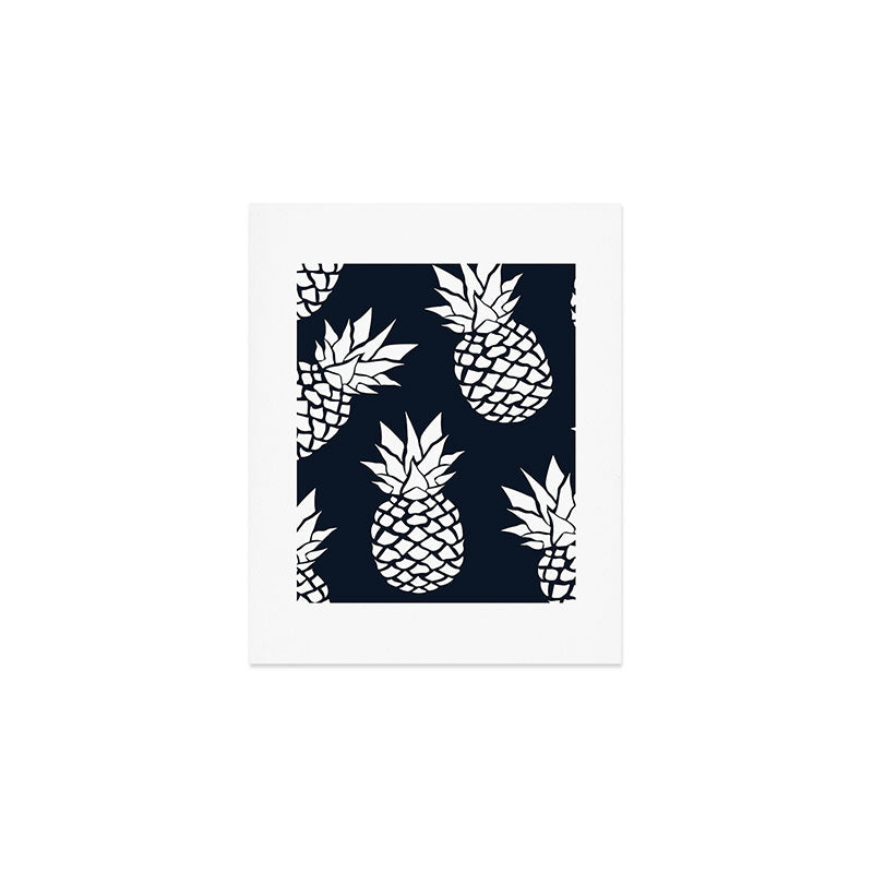 Tropical, Pineapples, Navy Blue ad White Art Print Gallery Image 1