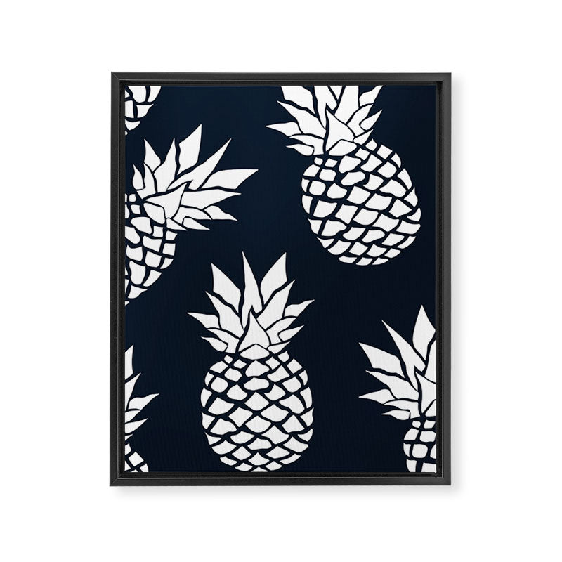 Tropical, Pineapples, Navy Blue ad White Framed Canvas Print Gallery Image 8