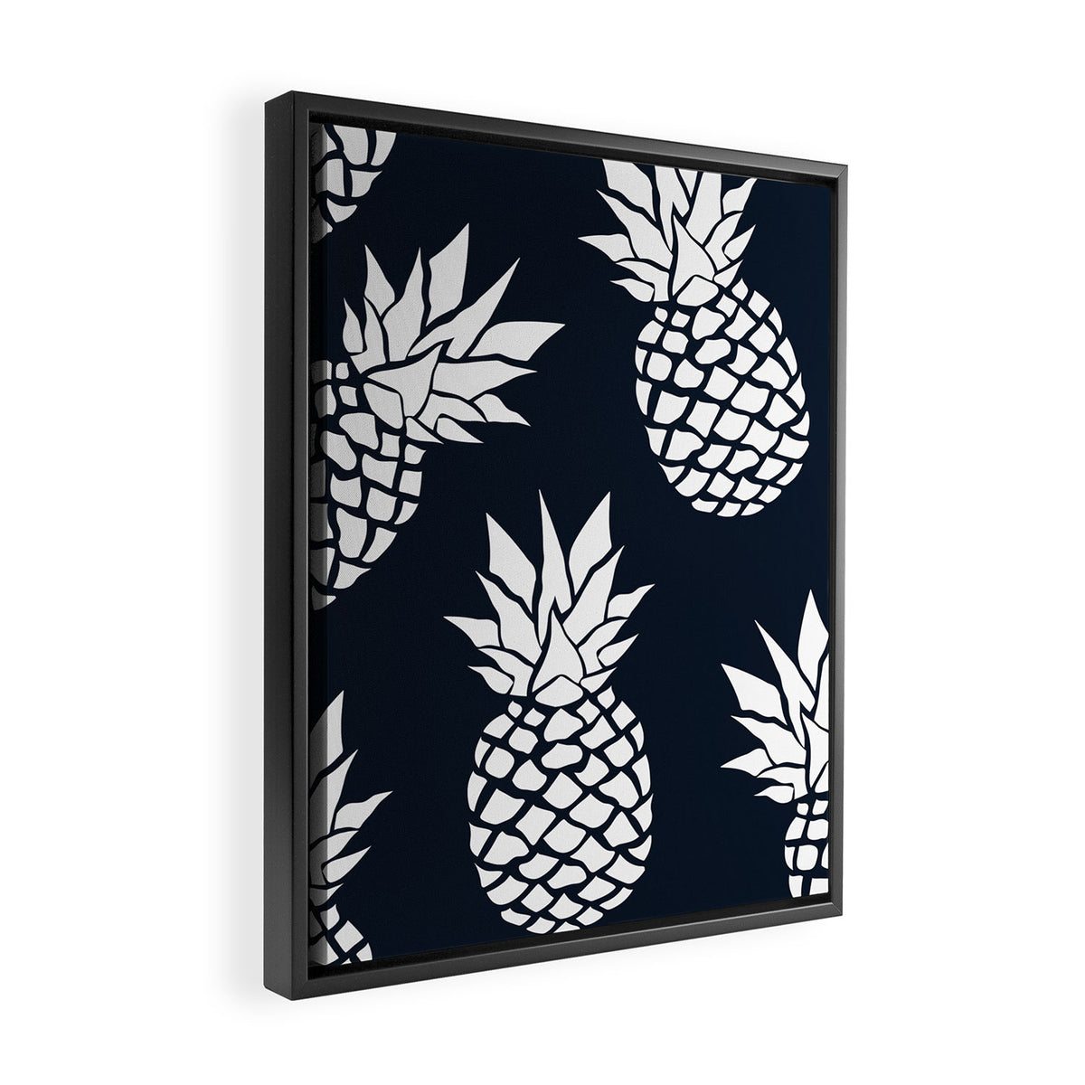 Tropical, Pineapples, Navy Blue ad White Framed Canvas Print Gallery Image 2