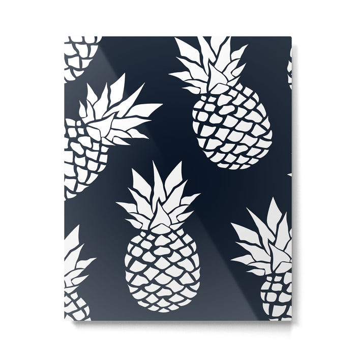 Tropical, Pineapples, Navy Blue ad White Metal Print Gallery Image 1