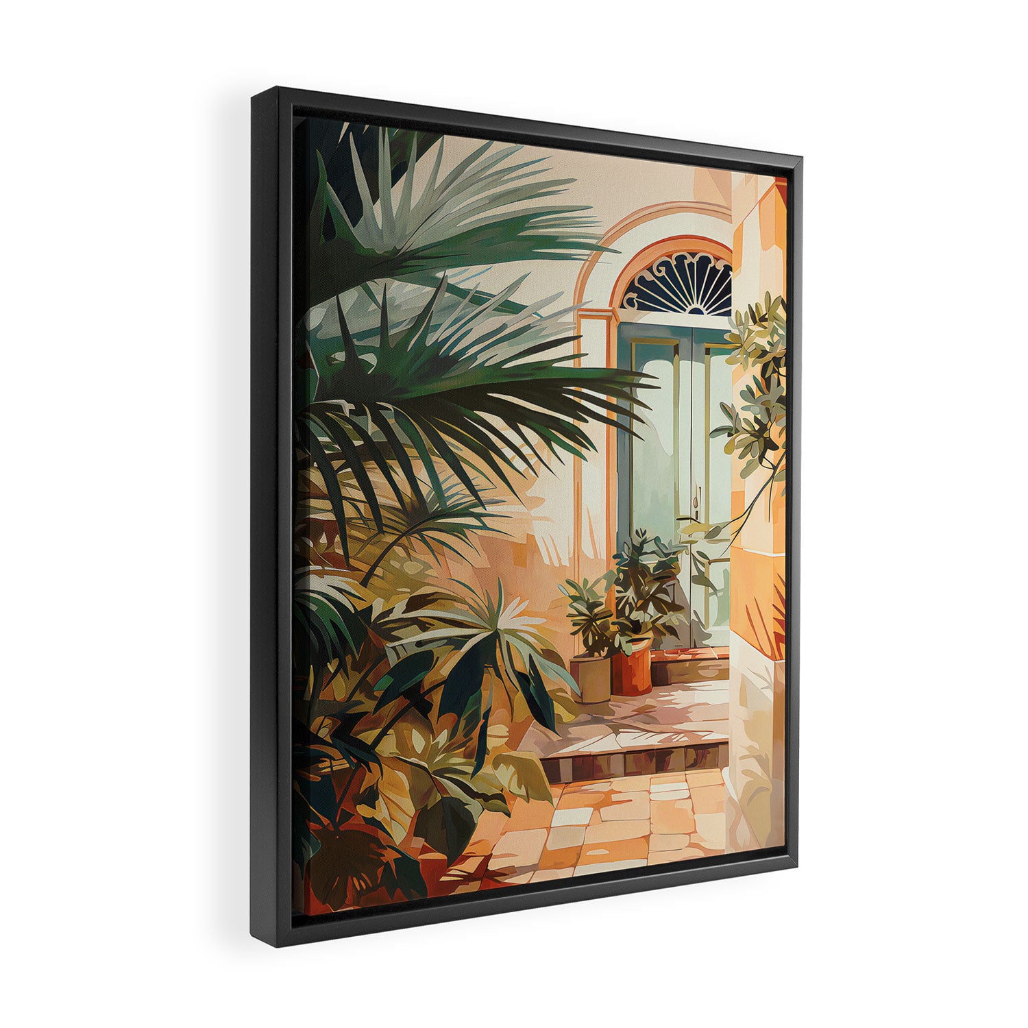 Villa Courtyard Mediterranean Art Framed Canvas Print Gallery Image 2