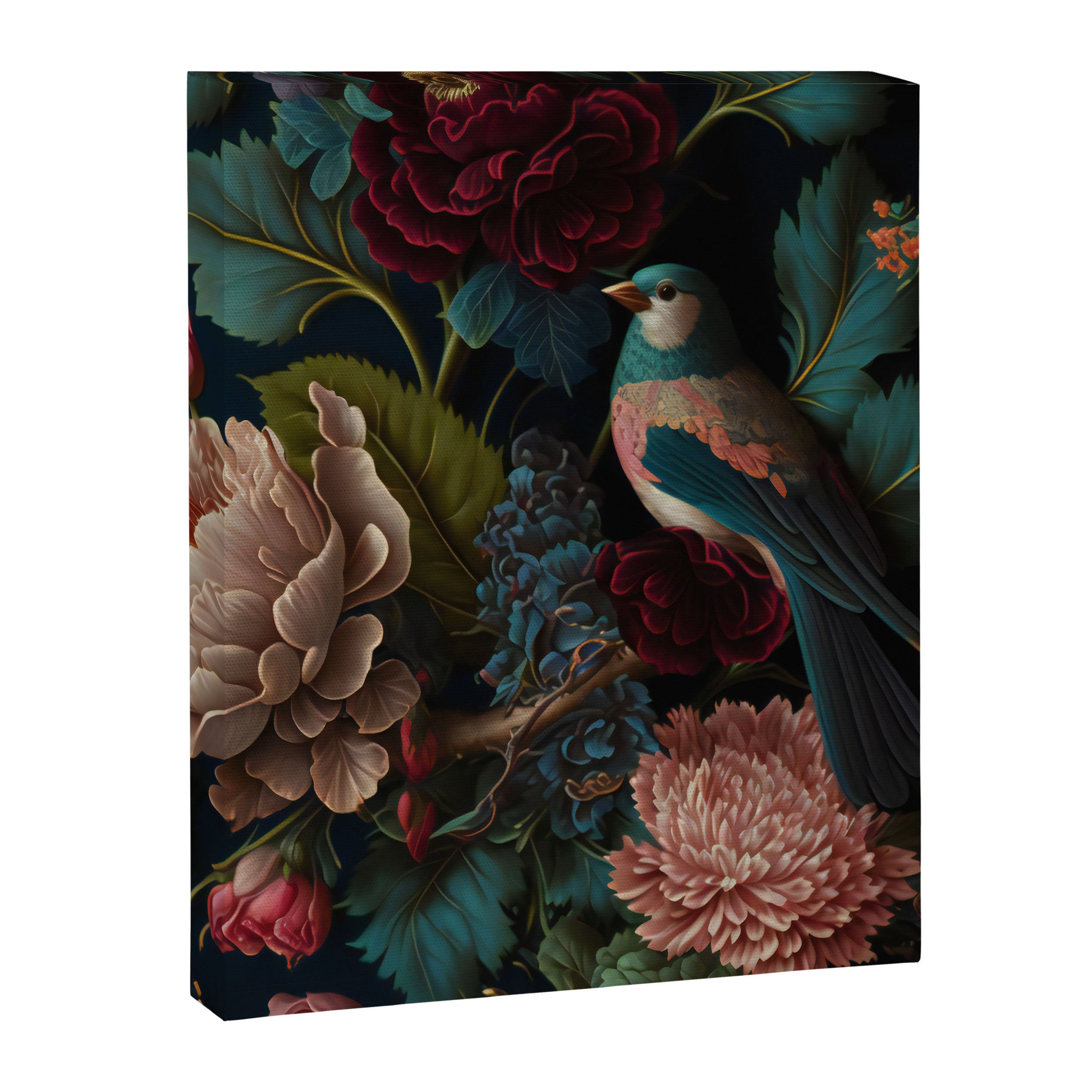 Vintage Bird and Dark Floral Print Canvas Print Gallery Image 8