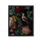 Vintage Bird and Dark Floral Print Framed Canvas Print Gallery Image 8