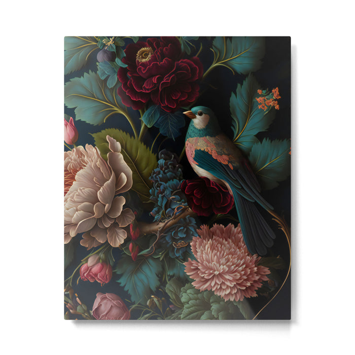 Vintage Bird and Dark Floral Print Metal Print Gallery Image 1