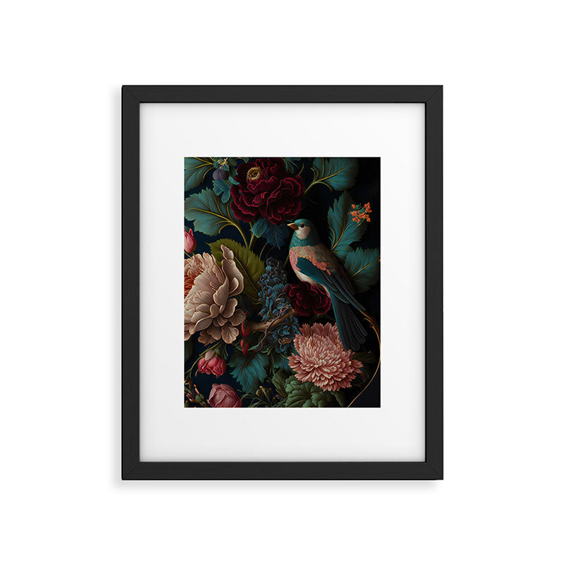 Vintage Bird and Dark Floral Print Framed Art Print Gallery Image 6