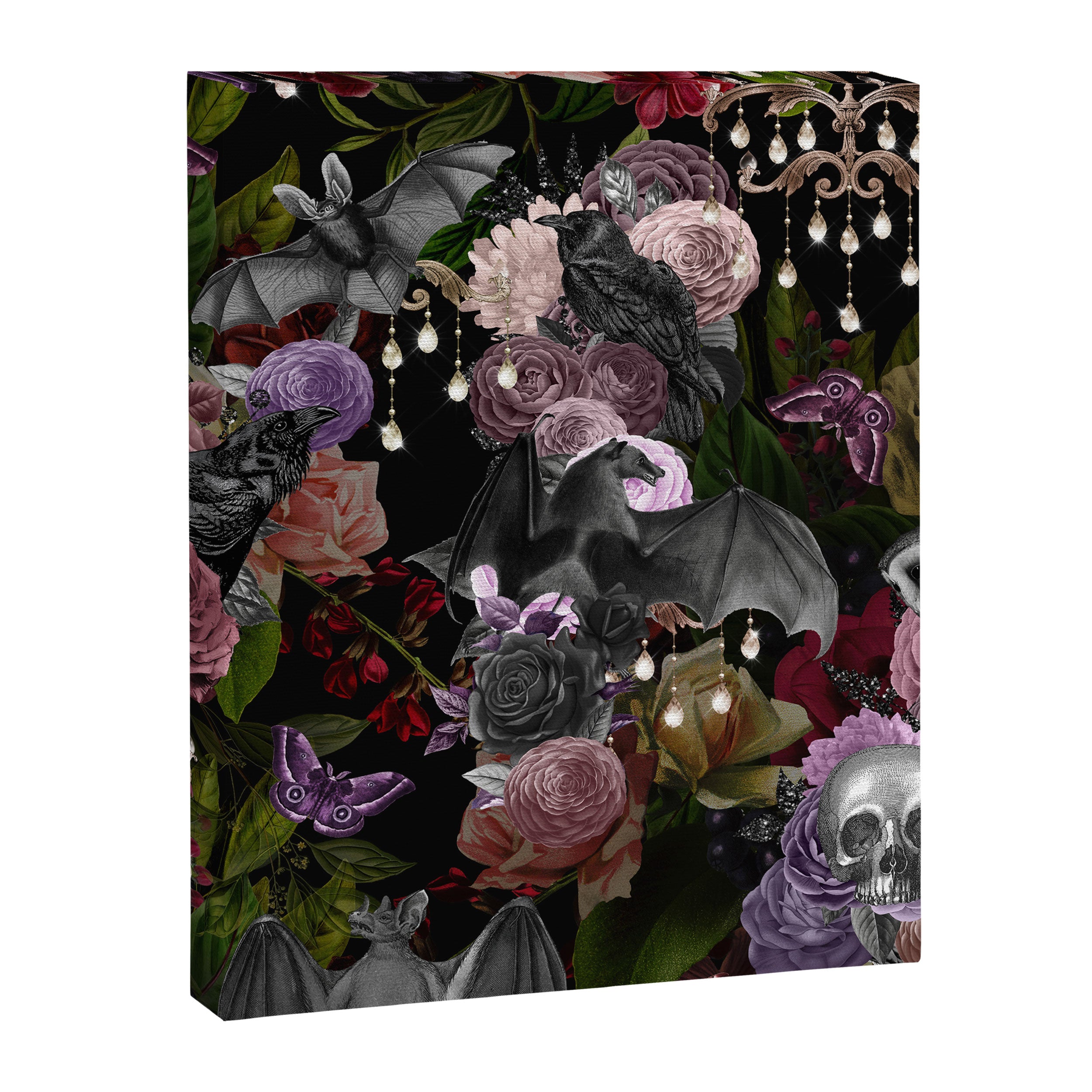 Vintage Floral Gothic and Bat Halloween Canvas Print Gallery Image 8