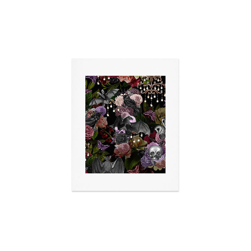 Vintage Floral Gothic and Bat Halloween Art Print Gallery Image 1