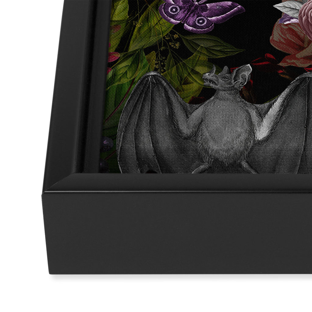 Vintage Floral Gothic and Bat Halloween Framed Canvas Print Gallery Image 3