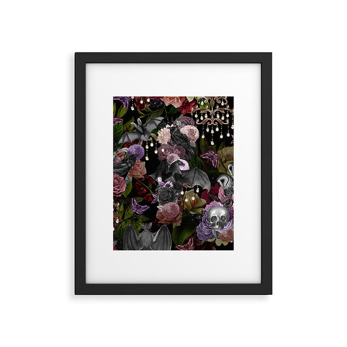 Vintage Floral Gothic and Bat Halloween Framed Art Print Gallery Image 1