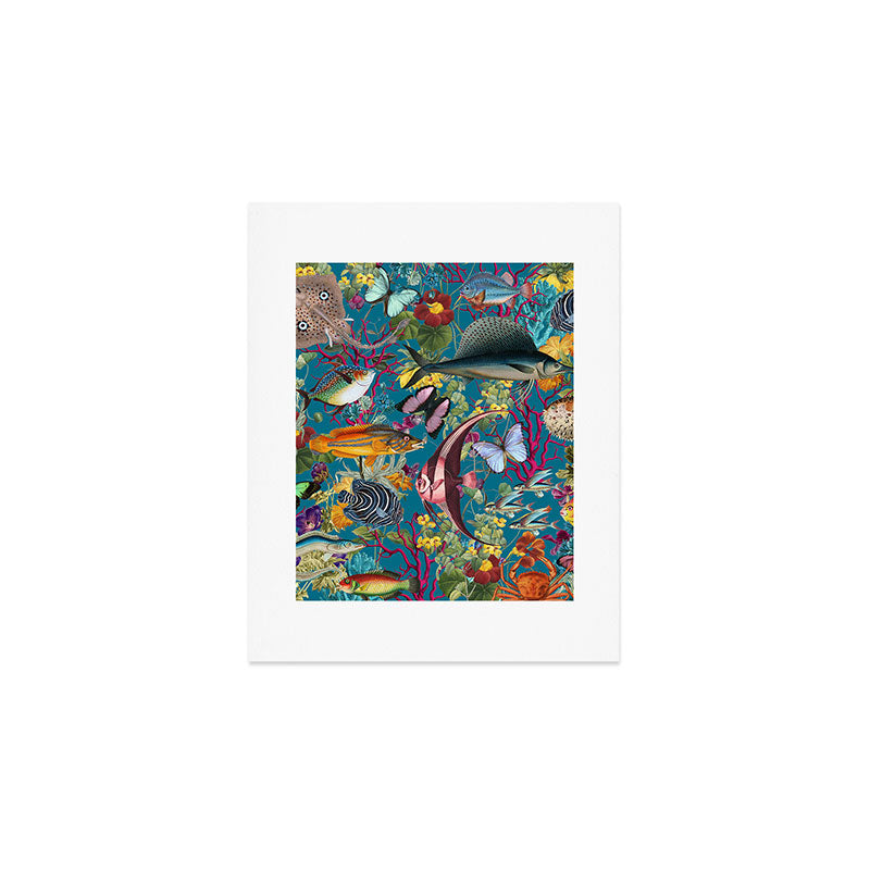 Vintage Floral Ocean on Teal Art Print Gallery Image 1