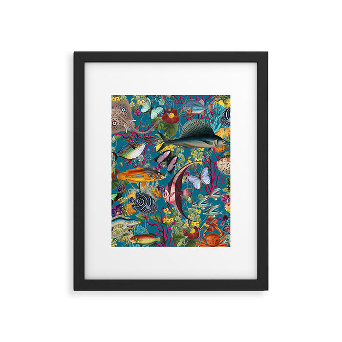 Vintage Floral Ocean on Teal Framed Art Print Gallery Image 1