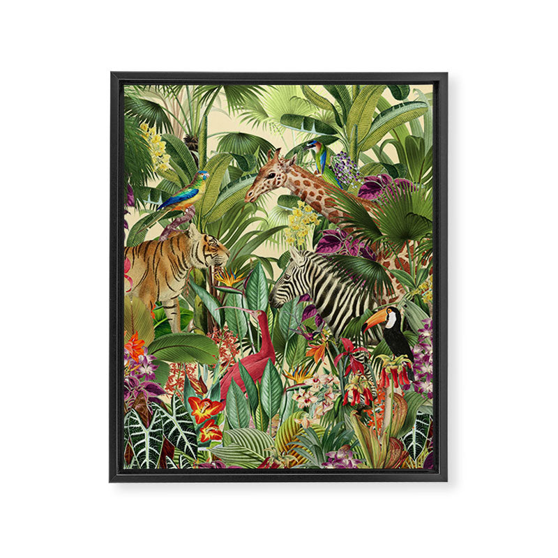 Vintage Tropical Eden on Yellow Framed Canvas Print Gallery Image 8