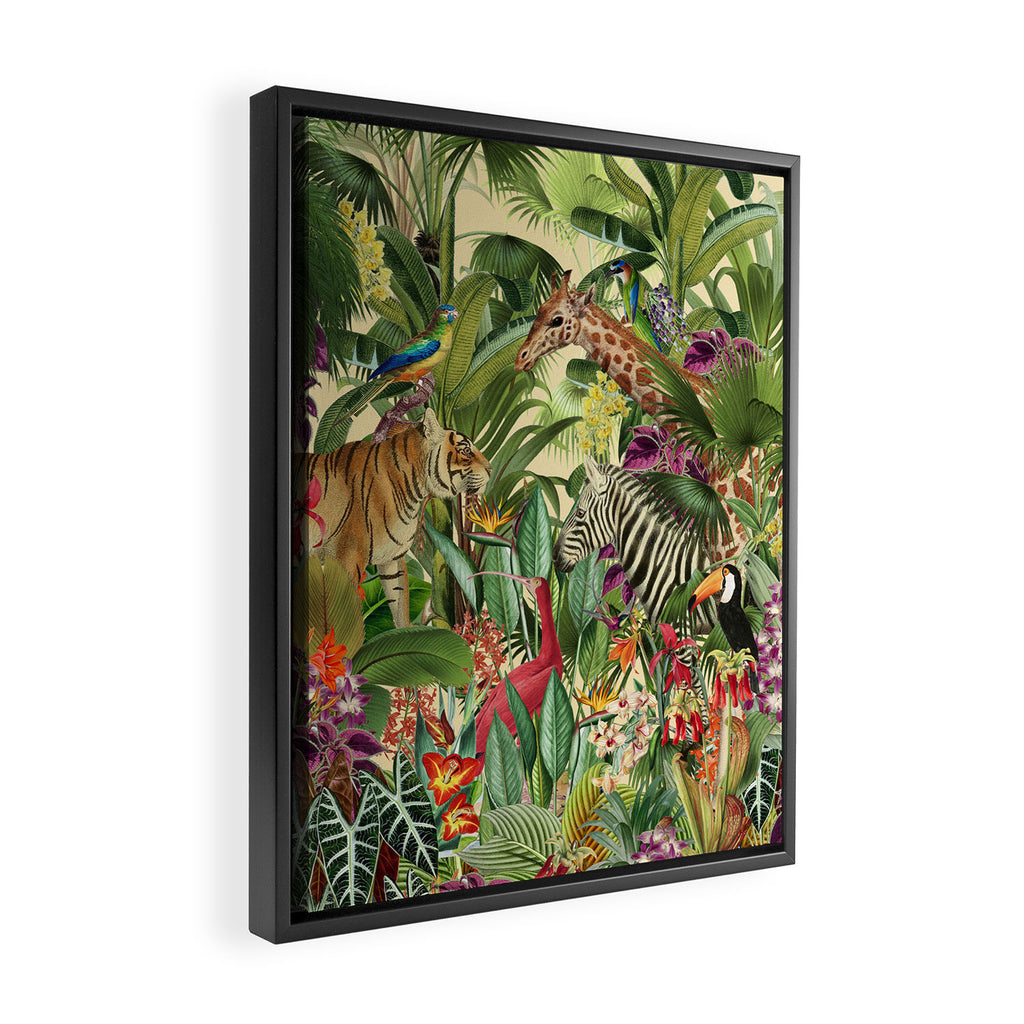 Vintage Tropical Eden on Yellow Framed Canvas Print Gallery Image 2