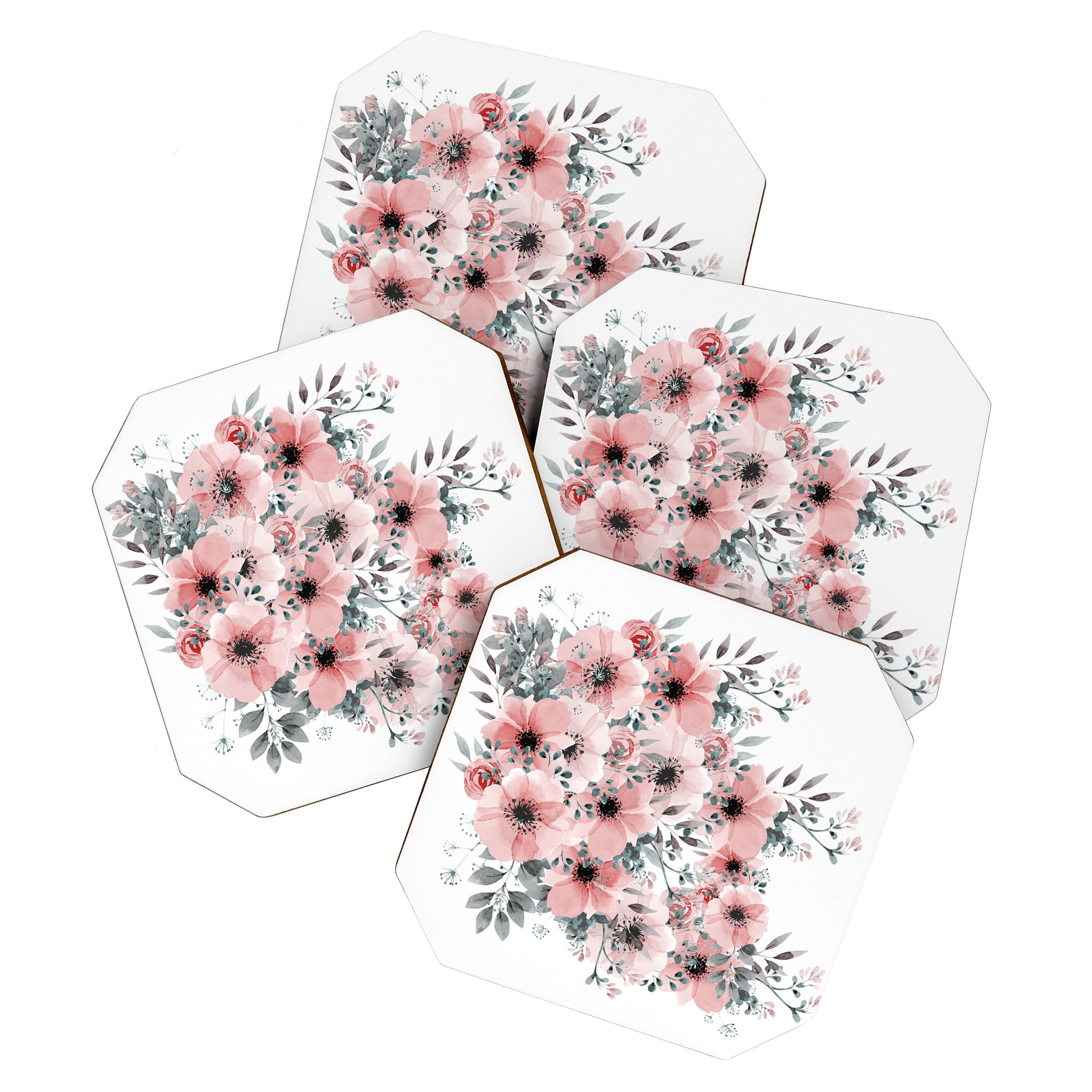 Watercolor Flower, Blush Pink and Gray, Floral Prints Coaster Gallery Image 1