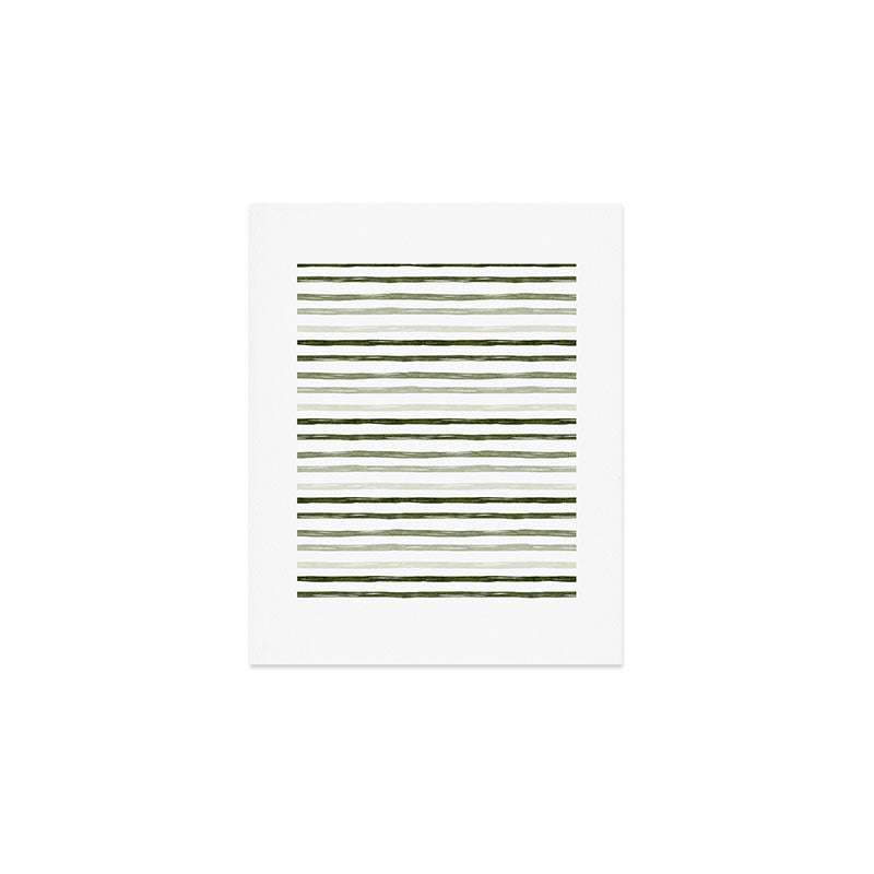 Watercolor Green and White Striped Art Print Gallery Image 1