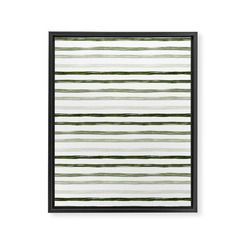 Watercolor Green and White Striped Framed Canvas Print Gallery Image 8