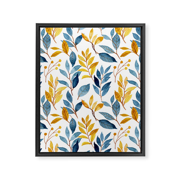 Watercolor Leaves, Yellow and Blue, Floral Prints Framed Canvas Print Gallery Image 1