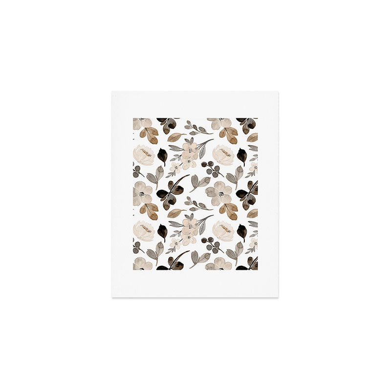 Watercolour Flowers Print, Neutral Tones, Digital Art Art Print Gallery Image 1