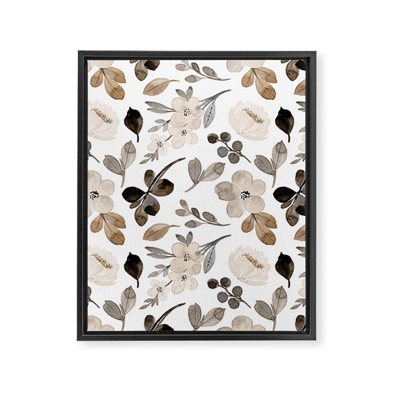 Watercolour Flowers Print, Neutral Tones, Digital Art Framed Canvas Print Gallery Image 8