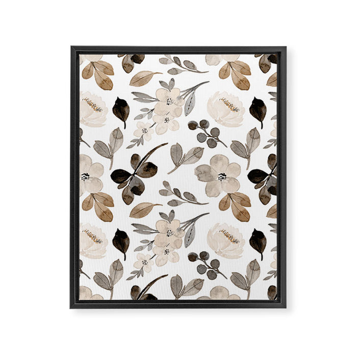 Watercolour Flowers Print, Neutral Tones, Digital Art Framed Canvas Print Gallery Image 1