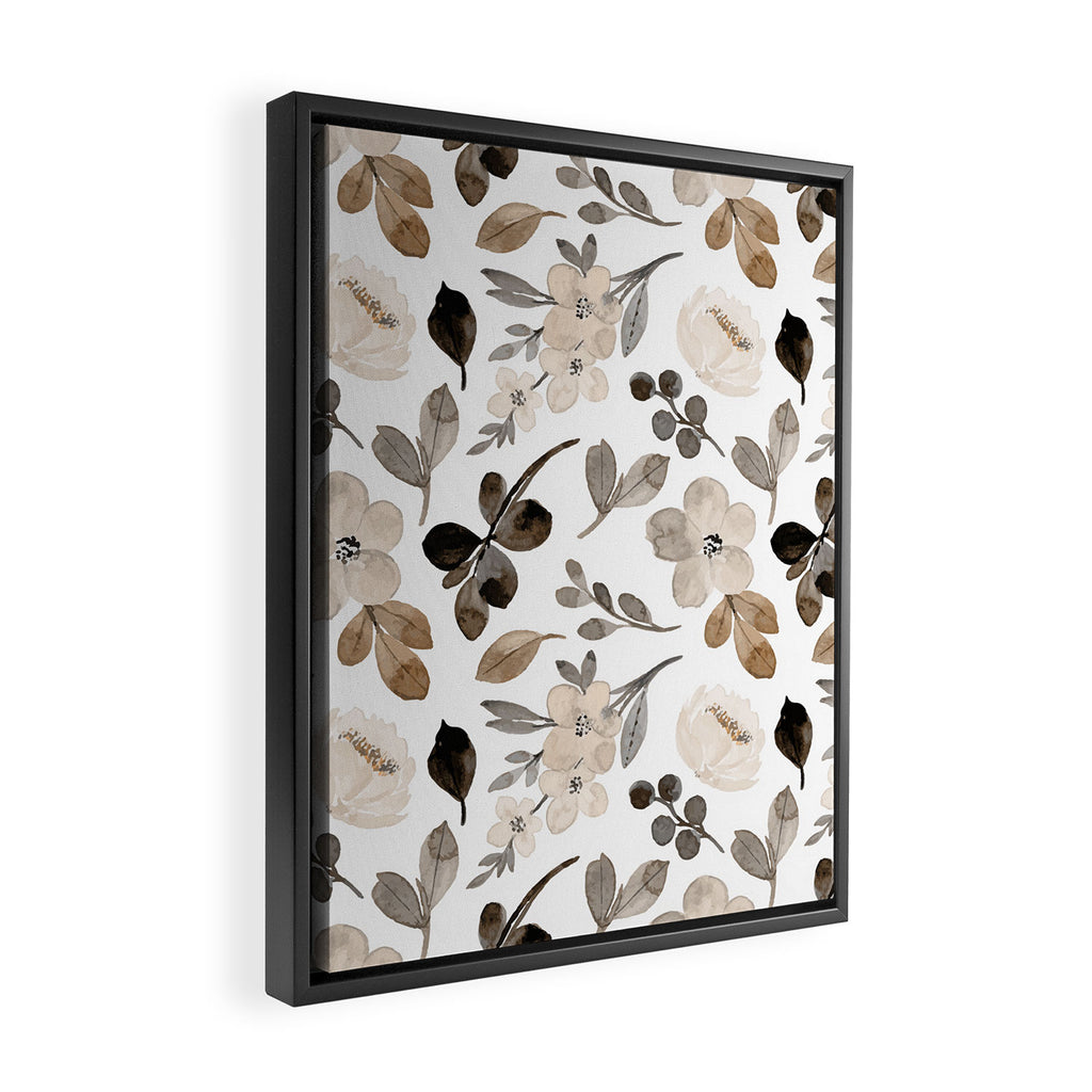 Watercolour Flowers Print, Neutral Tones, Digital Art Framed Canvas Print Gallery Image 2