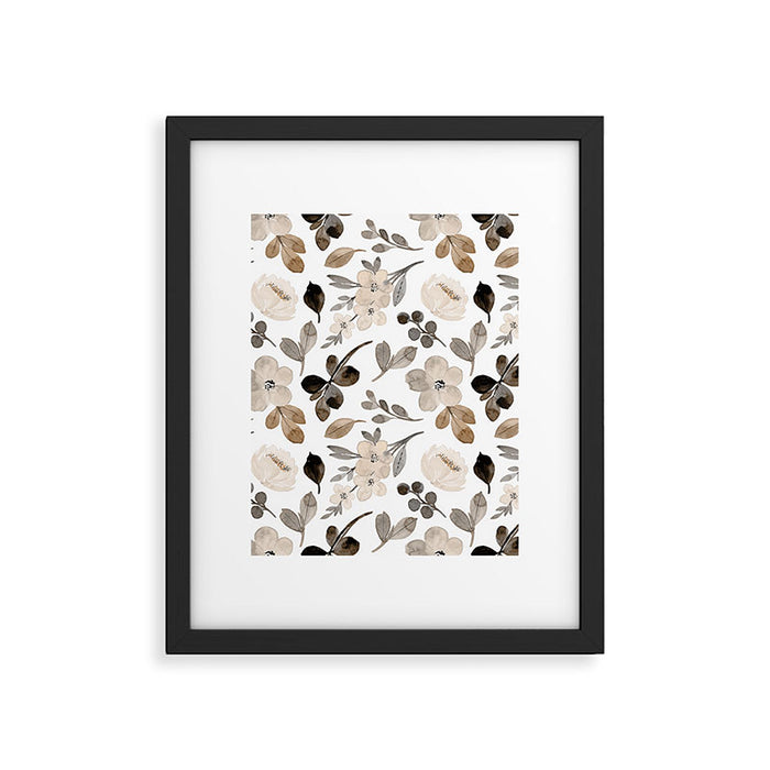 Watercolour Flowers Print, Neutral Tones, Digital Art Framed Art Print Gallery Image 1