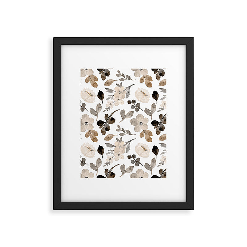 Watercolour Flowers Print, Neutral Tones, Digital Art Framed Art Print Gallery Image 6