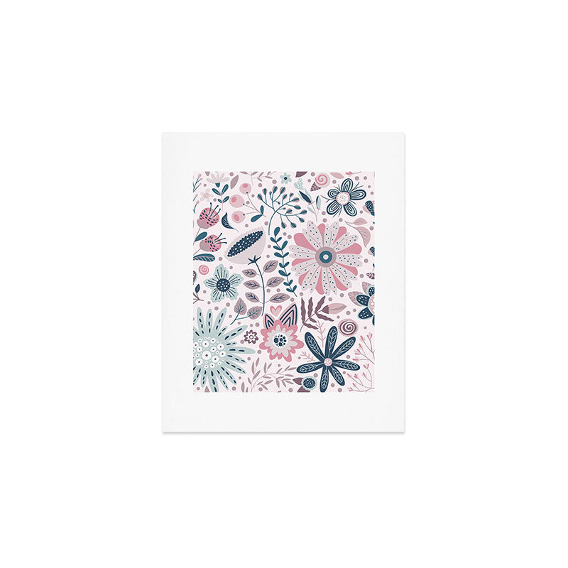 Whimsical Playful Flower Garden, Floral Prints Pink and Teal Art Print Gallery Image 1